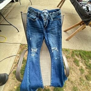 Stylish Blue Distressed Flare Jeans